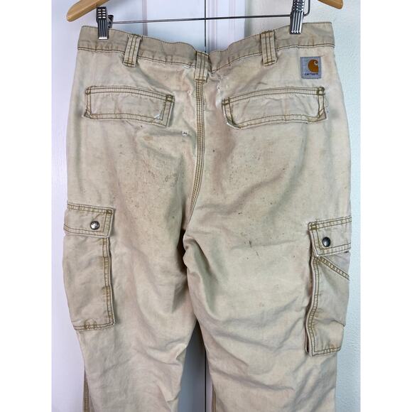 Carhartt Men's 34X34 Light Tan Relaxed Fit Distressed Cargo Utility Work Pants - Picture 10 of 10
